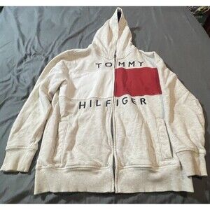 Tommy Hilfiger Zip Up Hoodie Large Men’s Classic Logo White Y2K Retro Streetwear